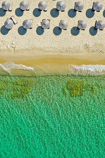 Nature, Sea, Beach, View From Above, Coast, Umbrellas HD phone wallpaper