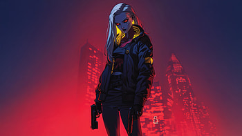 Cybernetic Assassin Under Neon Skies, artist, artwork, digital-art, ai, cyberpunk HD wallpaper