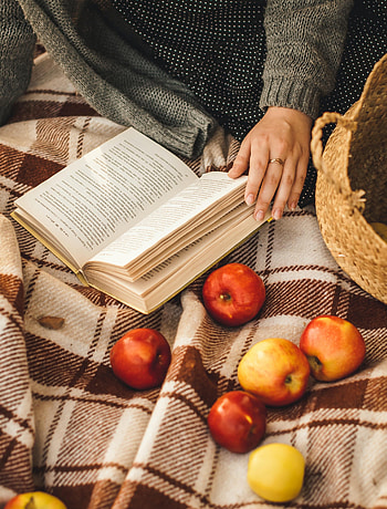 Apples, Hand, Miscellanea, Miscellaneous, Rest, Relaxation, Book, Plaid HD phone wallpaper