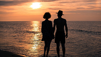 Sunset, Sky, Sea, Sun, Twilight, Summer, Love, Couple, Pair, Dusk, Hands, Girl, Man, Romance, Relations HD wallpaper