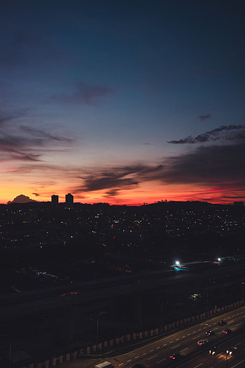Twilight, View From Above, Horizon, Dark, Night City, Dusk HD phone wallpaper