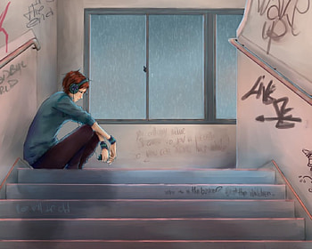 Say Whatever U Want...., heads, window, bad stuff, sad, stairs, music, boy, siting, mp 3, anime boy, male, huy, anime male HD wallpaper