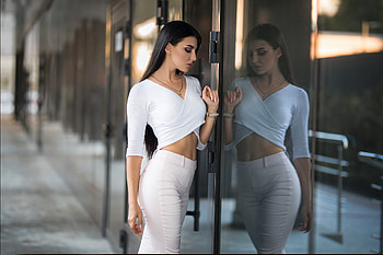 White Jeans Girl Looking Towards Glass, girls, model HD wallpaper