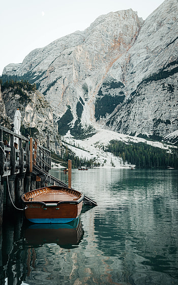 Nature, Water, Mountain, Lake, Pier, Boat HD phone wallpaper