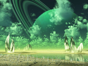 Planets, landscape, artwork, rings, rotation HD wallpaper