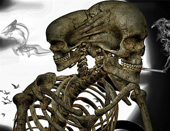 TWO HEADED SMOKING SKELETON, bones, skeletons, fantasy, smoking, creepy HD wallpaper