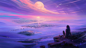 Watching Moon City, artist, artwork, digital-art HD wallpaper