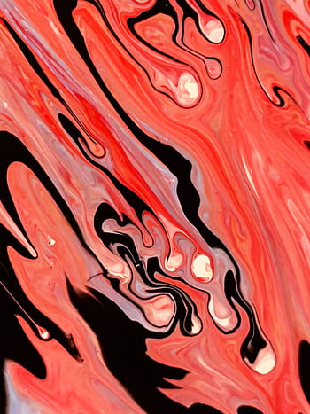 Dynamic abstract painting featuring vivid red and black swirls creating a sense of motion and fluidity. HD phone wallpaper