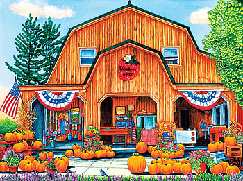 Farm Pumpkins, artwork, barn, painting, trees, autumn, flowers, market, flag HD wallpaper