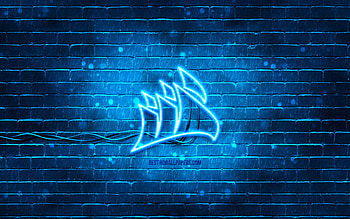 Corsair blue logo, , blue brickwall, Corsair logo, brands, Corsair neon logo, Corsair HD wallpaper
