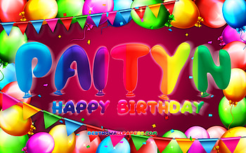 Happy Birtay Paityn, , colorful balloon frame, Paityn name, purple background, Paityn Happy Birtay, Paityn Birtay, popular american female names, Birtay concept, Paityn HD wallpaper