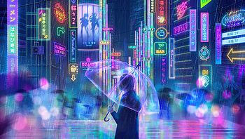 Glowing With Neon, anime-girl, anime, neon, rain, artist, artwork, digital-art, umbrella HD wallpaper