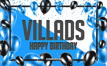 Happy Birtay Villads, Birtay Balloons Background, Villads, with names, Villads Happy Birtay, Blue Balloons Birtay Background, Villads Birtay HD wallpaper