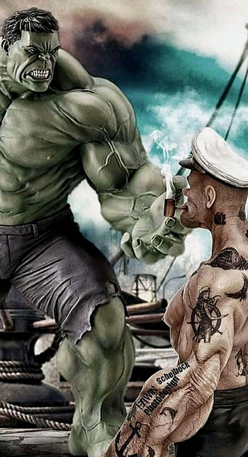 Popeye vs Hulk, cartoon, comics, clasico, Marvel HD phone wallpaper