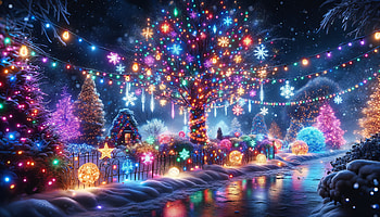 Enchanting Winter Wonderland Christmas Lights, christmas lights, Christmas, light, winter, christmas ornaments HD wallpaper