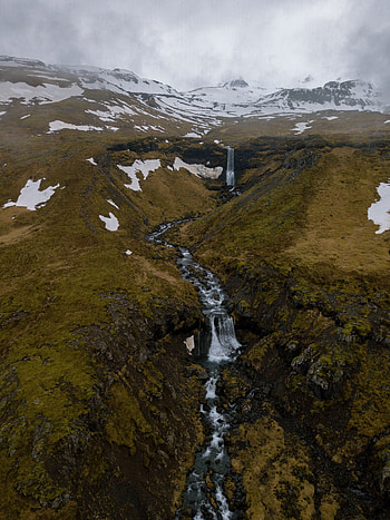 Waterfall, stream, green, Iceland HD phone wallpaper