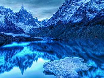 blue mountain, nature, mountains, reflection, water HD wallpaper