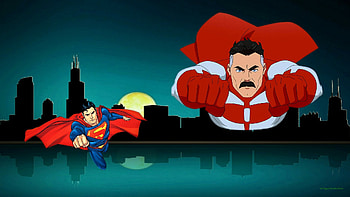 Superman vs Omni Man 2, nexus, omni man, superman, fan art, backgrounds, , , animation, cartoons, 1920x1080 only, anime, clark kent, the battle HD wallpaper