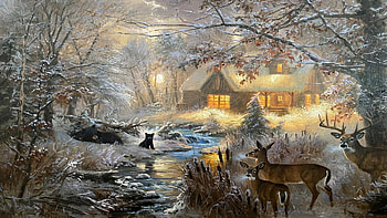 Deer and Bears, Bears, Winter, River, Snow, Deer HD wallpaper