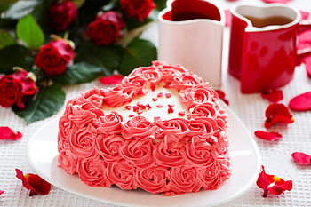 Happy Valentine's Day!, sweet, white, dessert, cup, food, cake, valentine, rose, pink, flower, red, card HD wallpaper