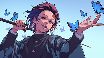 Tanjiro Kamado: Butterfly from Demon Slayer, Anime, Demon Slayer: Kimetsu no Yaiba, Tanjiro Kamado, butterfly HD wallpaper