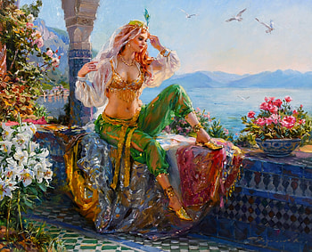 Odalisque, harem, art, exotic, beautiful, girl, woman, digital, painting, fantasy HD wallpaper