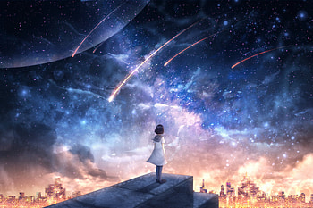 Art, Universe, Girl, Starfall HD wallpaper