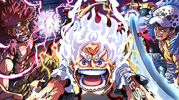 Eustass Kid, Monkey D. Luffy & Trafalgar Law, Eustass Kid, Monkey D. Luffy, Trafalgar Law, Gear 5 (One Piece), Monster Trio, Anime, One Piece HD wallpaper