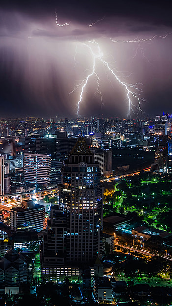 Bangkok Skyline, Travels, Lightning storm, Sony Xperia HD phone wallpaper