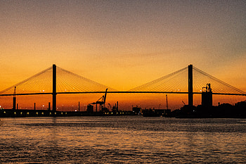 Cities, Sunset, Horizon, Bridge, Port HD wallpaper