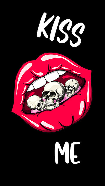 Kiss me, lips, skull HD phone wallpaper