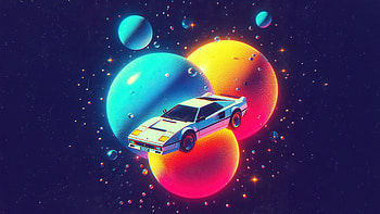 80s Dream Space Car Planetary Escape, car, planets, vaporwave, sky, artist, artwork, art, digital-art, ai, deviantart HD wallpaper
