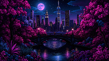 Neon Dreams Central Park Nights, neon, dreams, central-park, nights, park, buildings, building, artwork, art, digital-art, ai, artist, deviantart HD wallpaper