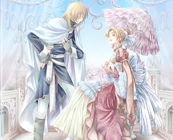 Romance so Sweet, umbrella, lover, blonde, ramance, long hair, dress, beauty, lady, maiden, couple, happy, blonde hair, male, female, handsome, smile, gorgeous, girl, beautiful, anime girl, elegant, boy, anime, love, romantic, gown, lovely HD wallpaper