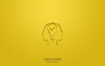 Brainstorming 3d icon, yellow background, 3d symbols, Brainstorming, business icons, 3d icons, Brainstorming sign, business 3d icons HD wallpaper