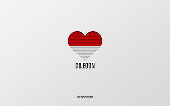 I Love Cilegon, Indonesian cities, Day of Cilegon, gray background, Cilegon, Indonesia, Indonesian flag heart, favorite cities, Love Cilegon HD wallpaper