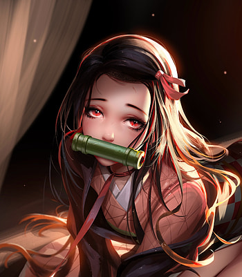 Beautiful eyes, red eyes, cute, Kamado Nezuko HD phone wallpaper