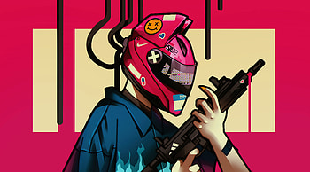 Cyber Girl Helmet With Gun , cyberpunk, helmet, biker, artist, artwork, digital-art, artstation HD wallpaper