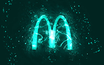 McDonalds turquoise logo, , turquoise neon lights, creative, turquoise abstract background, McDonalds logo, brands, McDonalds HD wallpaper