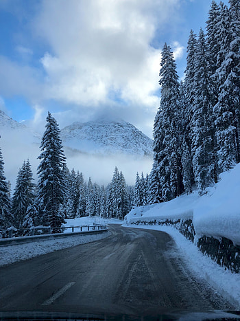 Winter, Nature, Trees, Mountains, Snow, Road, Turn HD phone wallpaper