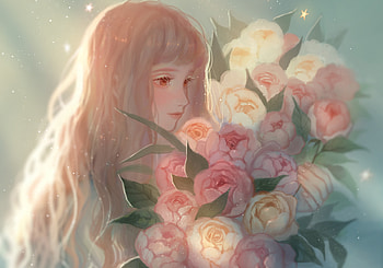 Drawing, Anime, Girl, Flower, Long Hair HD wallpaper