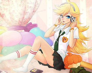 Panty, sexy, blonde, heads, hot, uniform, cute, school uniform, long hair, tie, anime girl, anime, blonde hair, panty and stocking, female HD wallpaper