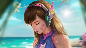 Dva Overwatch Beach, dva-overwatch, games, beach, artist, artwork, digital-art, artstation HD wallpaper