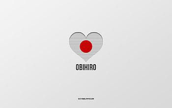 I Love Obihiro, Japanese cities, Day of Obihiro, gray background, Obihiro, Japan, Japanese flag heart, favorite cities, Love Obihiro HD wallpaper