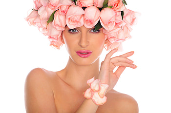 Woman, bouquet, graphy, beauty, nice, rose, lady, delicate, petals, lips, female, makeup, white, model, roses, eyes, elegantly, soft, girl, beautiful, hand, gently, pink, pretty, body, cool, face, lovely HD wallpaper