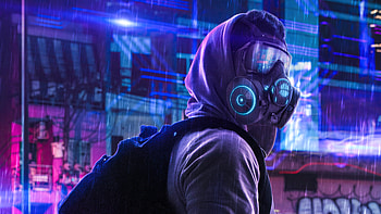 Toxic Mask Boy , anonymus, mask, artist, artwork, digital-art, neon, cyberpunk HD wallpaper