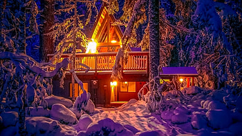 winter, blue, snow, house HD wallpaper