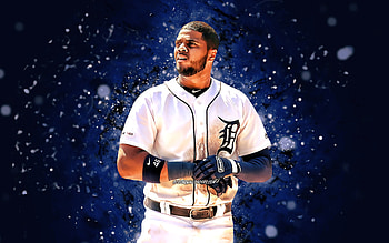Jeimer Candelario, , Detroit Tigers, MLB, baseman, baseball, Candy, blue neon lights, Jeimer Candelario Detroit Tigers, Jeimer Candelario HD wallpaper