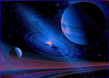 Deep space blue, rings, planets, color, space, stars, motion HD wallpaper