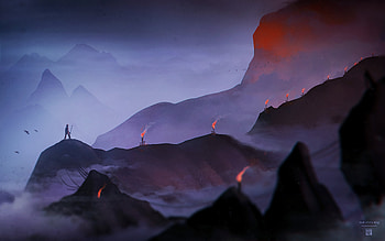 Artwork, hills, lonely, loneliness, fog HD wallpaper